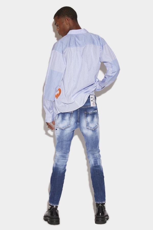 Medium Dark Knee&Leg Patch Wash Skater Jeans