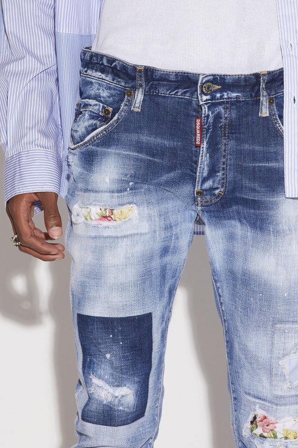 Medium Dark Knee&Leg Patch Wash Skater Jeans