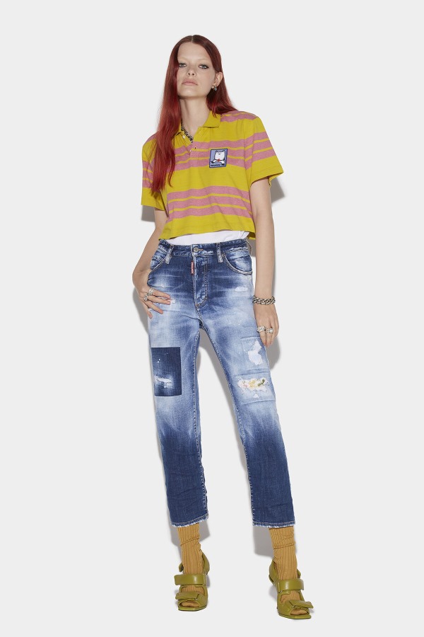 Medium Dark Knee&Leg Patch Wash Boston Jeans