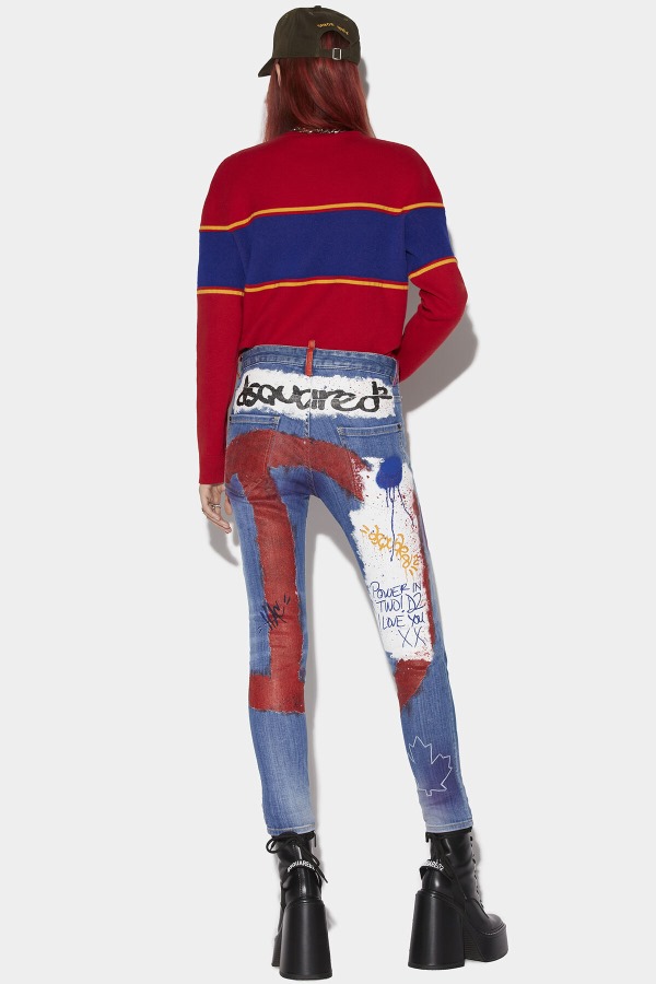 L.A. Customized Graffiti Wash Skinny Dan Cropped Jeans