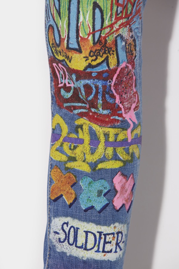 L.A. Customized Graffiti Wash Skinny Dan Cropped Jeans