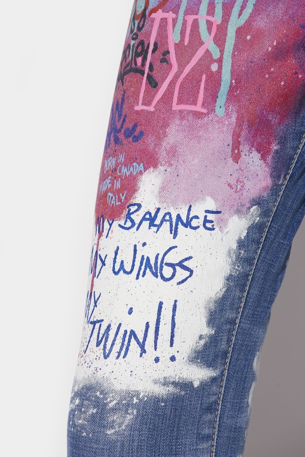 L.A. Customized Graffiti Wash Skinny Dan Cropped Jeans