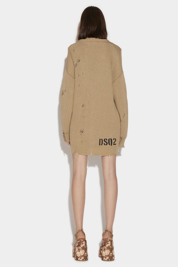 BEIGE Distressed Cardigan D2