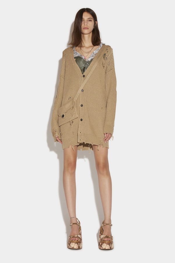 BEIGE Distressed Cardigan D2