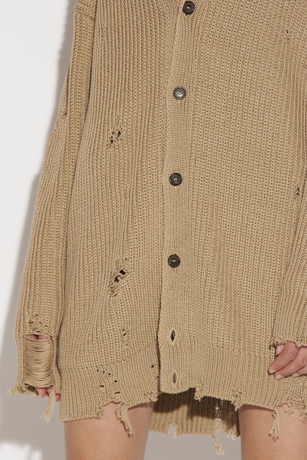 BEIGE Distressed Cardigan D2