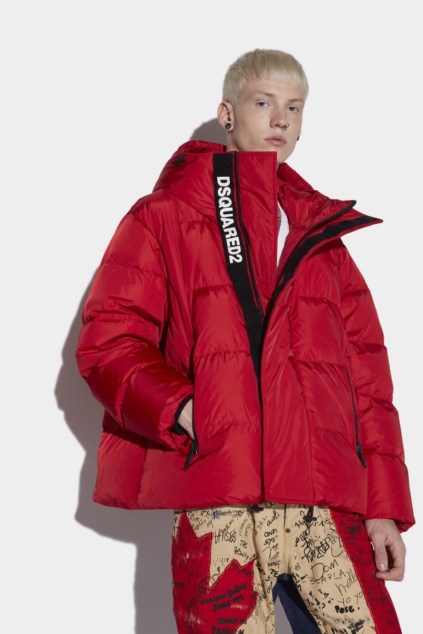 RED Velcro Logo Zip Puffer