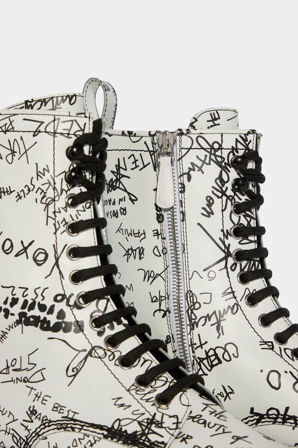 BLACK Scribbles Combat Ankle Boots D2