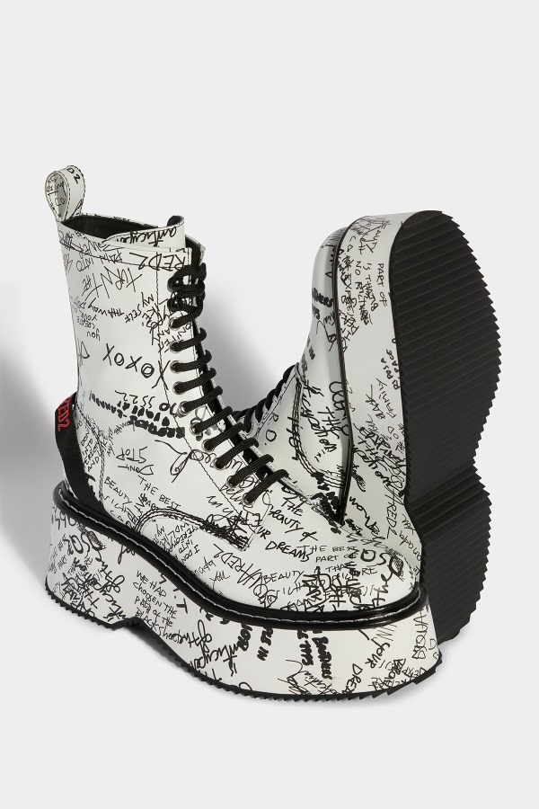 BLACK Scribbles Combat Ankle Boots D2