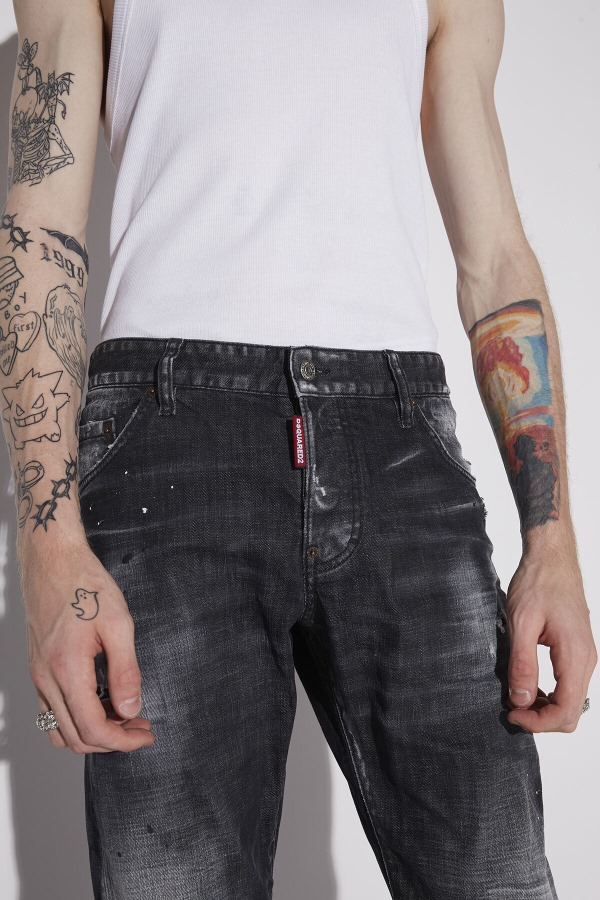 Black Ripped Knee Wash Sexy Twist Jeans