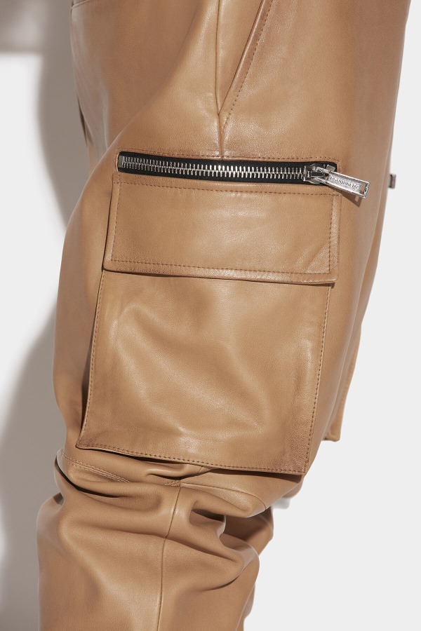 BEIGE Scruffed Leather Combat Trousers D2