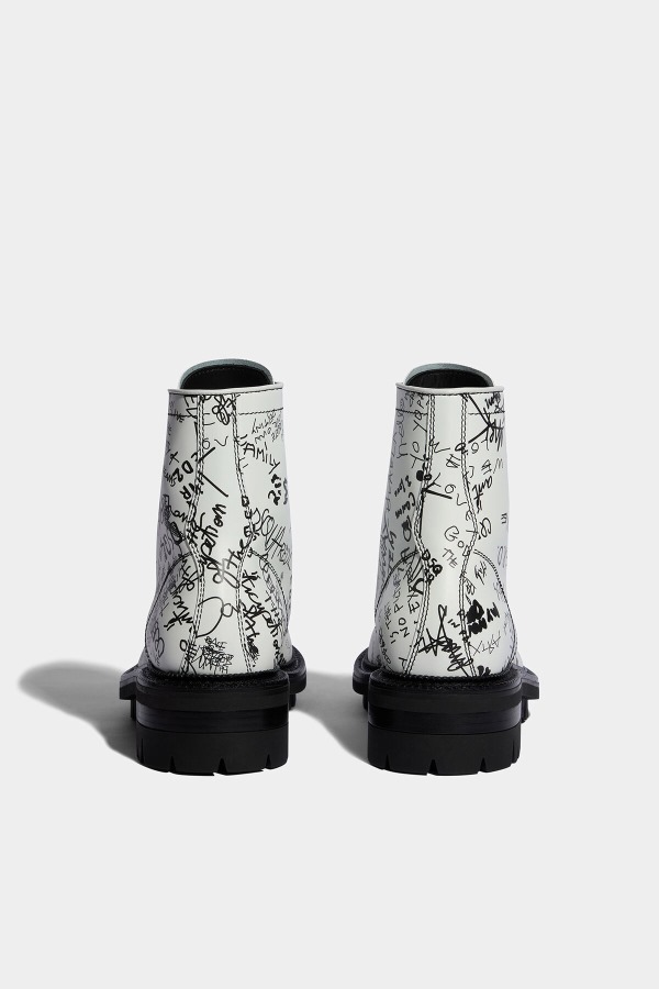 BLACK Scribbles Combat Ankle Boots-D2