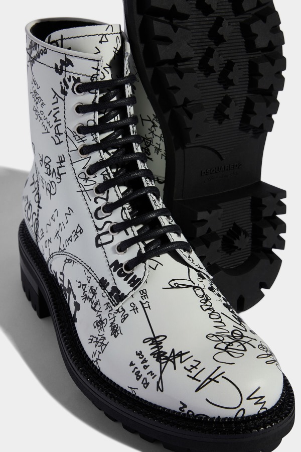 BLACK Scribbles Combat Ankle Boots-D2