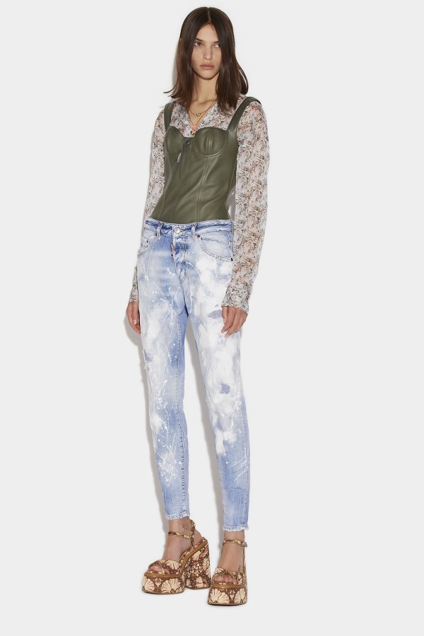 Light White Paint Wash Skinny Dan Jeans