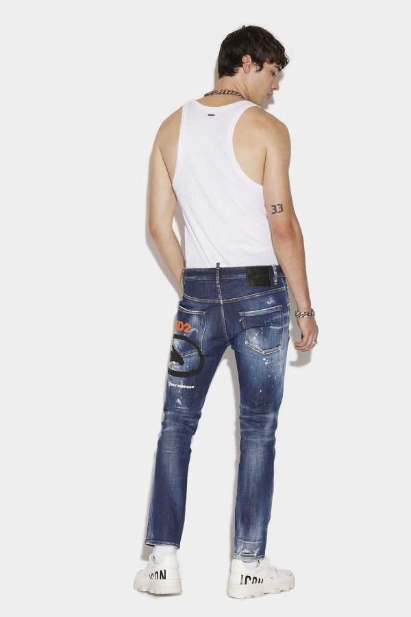 Dark Ripped Blue Wash Skater Jeans