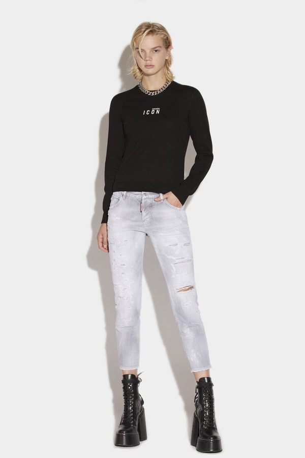 Piranha Grey Denim Wash Cool Girl Cropped Jeans
