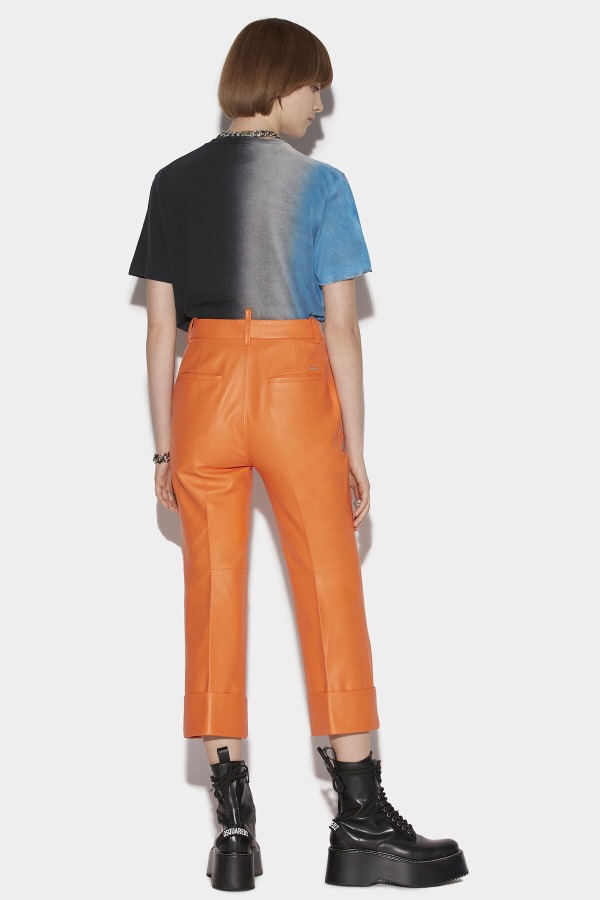 One Pleat Bell Bottom Trousers ORANGE/BLACK