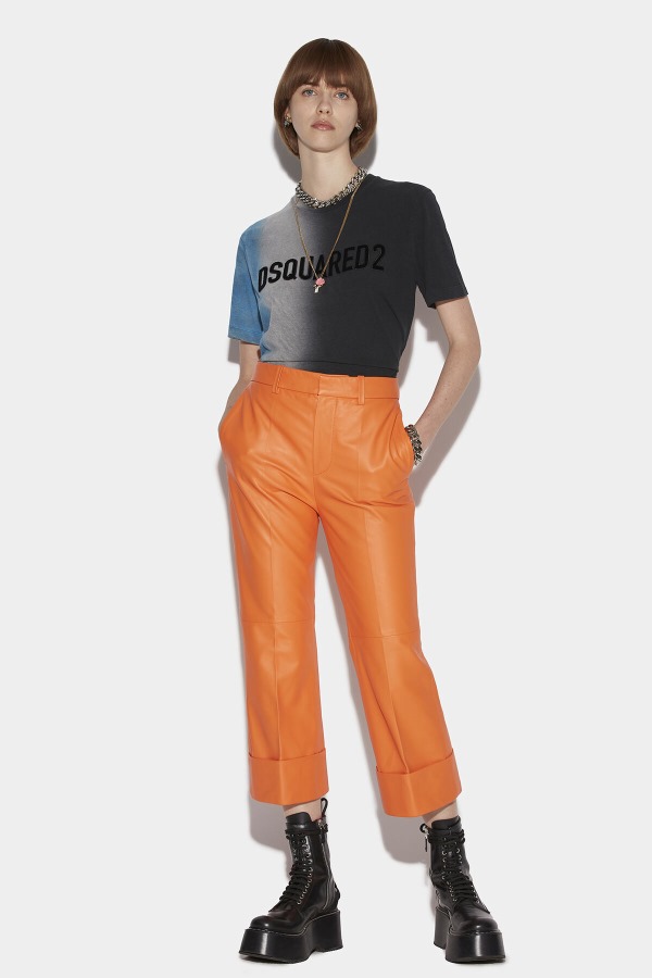 One Pleat Bell Bottom Trousers ORANGE/BLACK