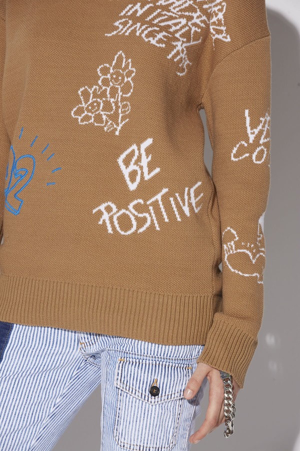Scribbles Round Neck Sweater D2 CAMEL