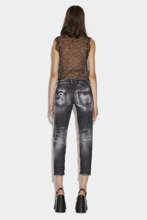 Ripped Black Wash Jennifer Cropped Jeans