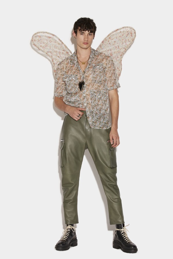 Scruffed Leather Combat Trousers BEIGE/MILITARY GREEN