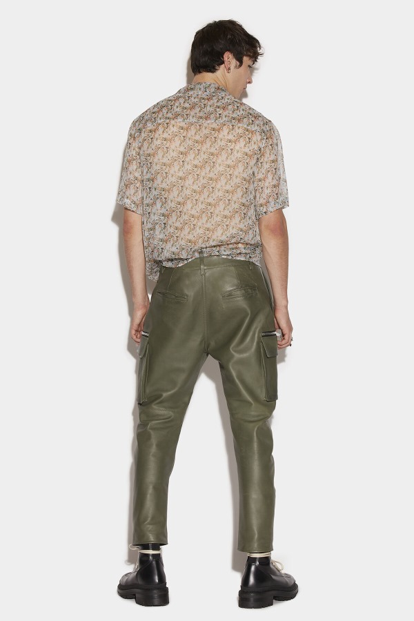 Scruffed Leather Combat Trousers BEIGE/MILITARY GREEN
