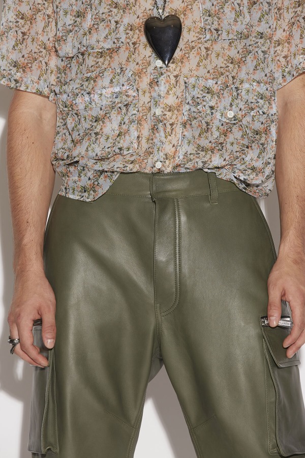 Scruffed Leather Combat Trousers BEIGE/MILITARY GREEN