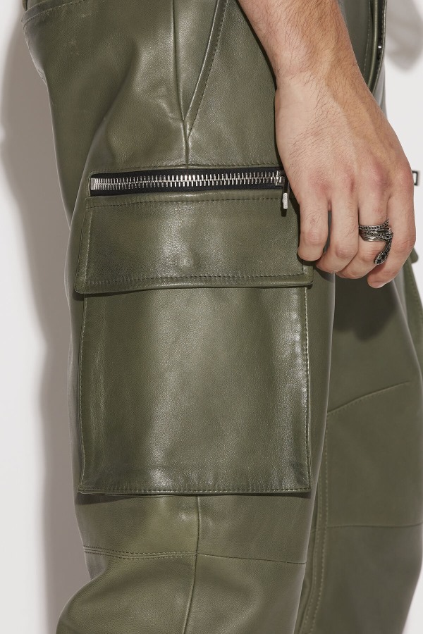 Scruffed Leather Combat Trousers BEIGE/MILITARY GREEN