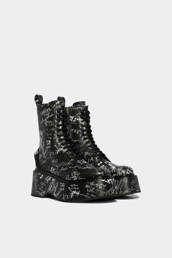 Scribbles Combat Ankle Boots BLACK/FANTASY
