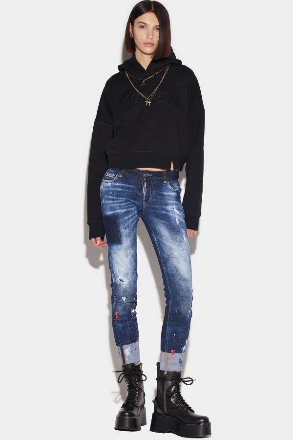 Dark Splatter Wash Jennifer Cropped Jeans