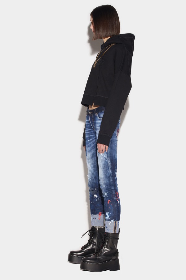 Dark Splatter Wash Jennifer Cropped Jeans