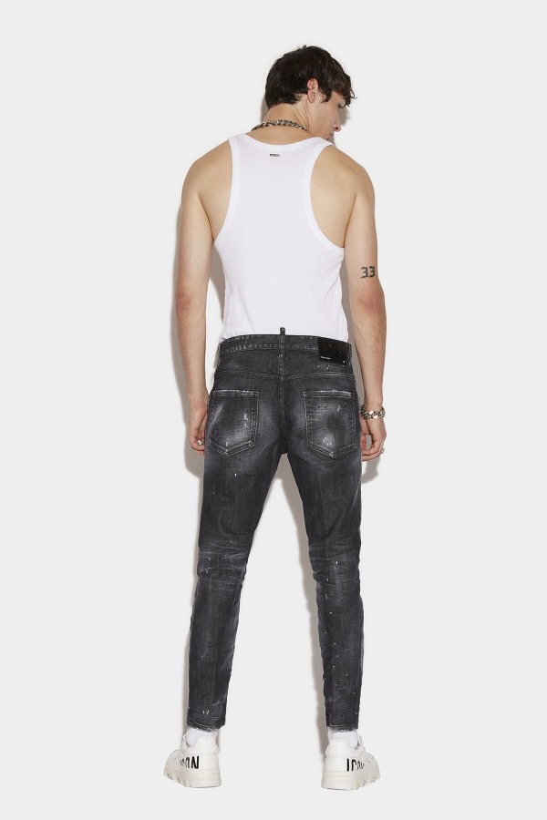 Black Ripped Knee Wash Skater Jeans