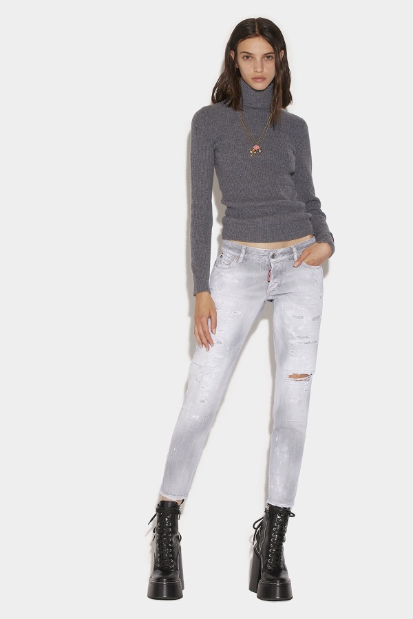 Piranha Grey Denim Wash Jennifer Cropped Jeans