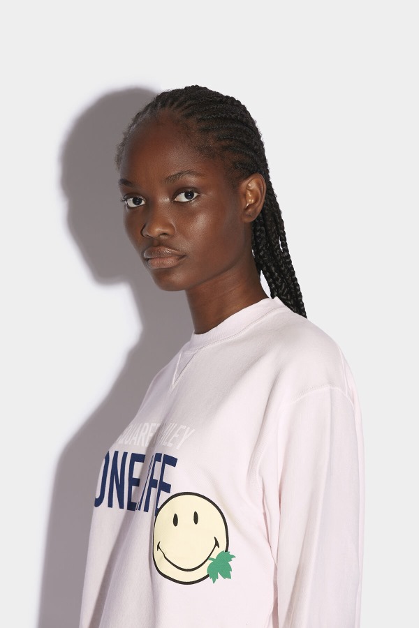 WHITE/PINK Smiley Organic Cotton Cool Fit Sweatshirt D2