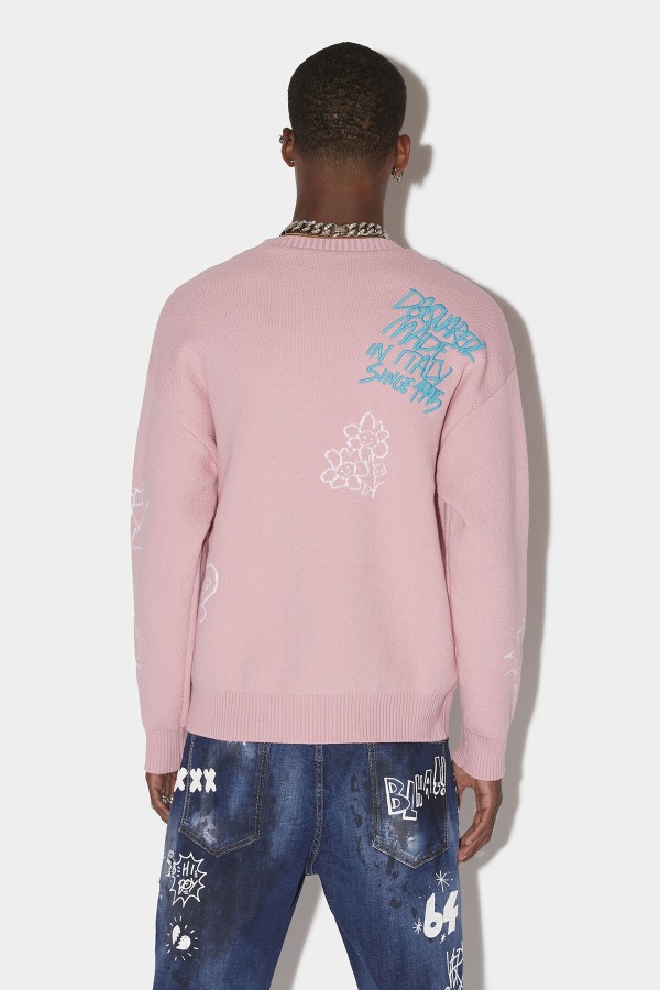 Scribbles Round Neck Sweater D2 PINK