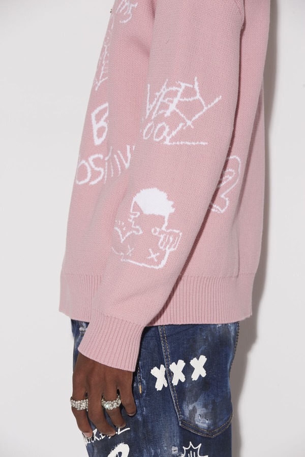 Scribbles Round Neck Sweater D2 PINK