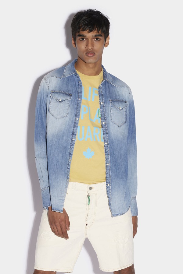 Green Tab Cotton Western Shirt BLUE D2