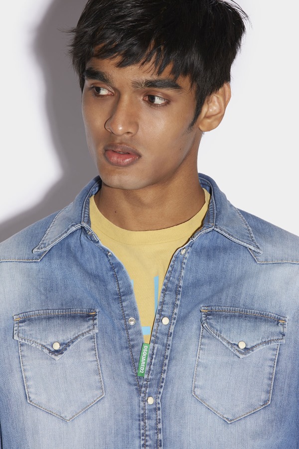 Green Tab Cotton Western Shirt BLUE D2