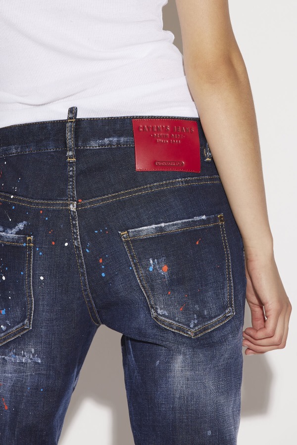 Dark Ripped Red&Blue Spots Wash Cool Girl Jeans