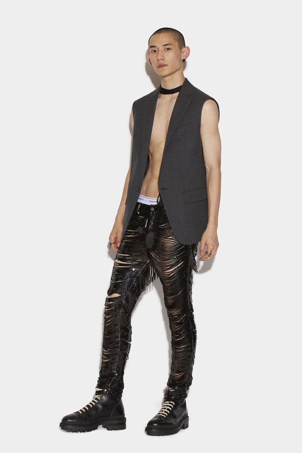NAVY BLUE/BLACK Ripped Sequins Cool Guy Jeans D2