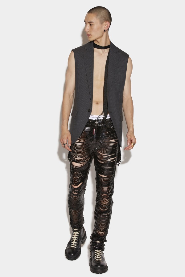 NAVY BLUE/BLACK Ripped Sequins Cool Guy Jeans D2