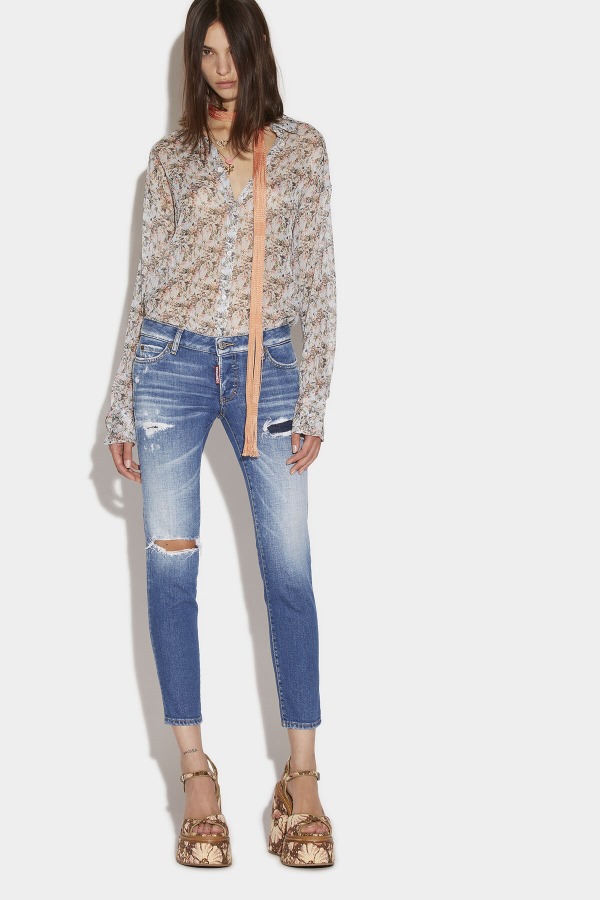 Medium Broken Wash Jennifer Cropped Jeans