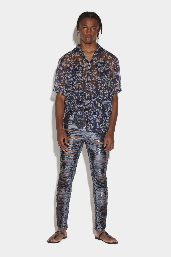NAVY BLUE/BLACK Ripped Sequins Cool Guy Jeans D2 BLACK