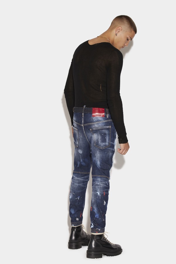 Dark Splatter&Light White Paint Wash Elastic Combat Jeans