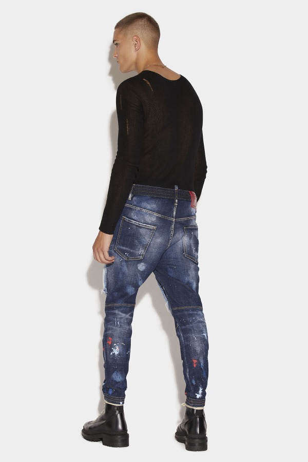 Dark Splatter&Light White Paint Wash Elastic Combat Jeans