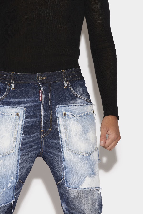 Dark Splatter&Light White Paint Wash Elastic Combat Jeans