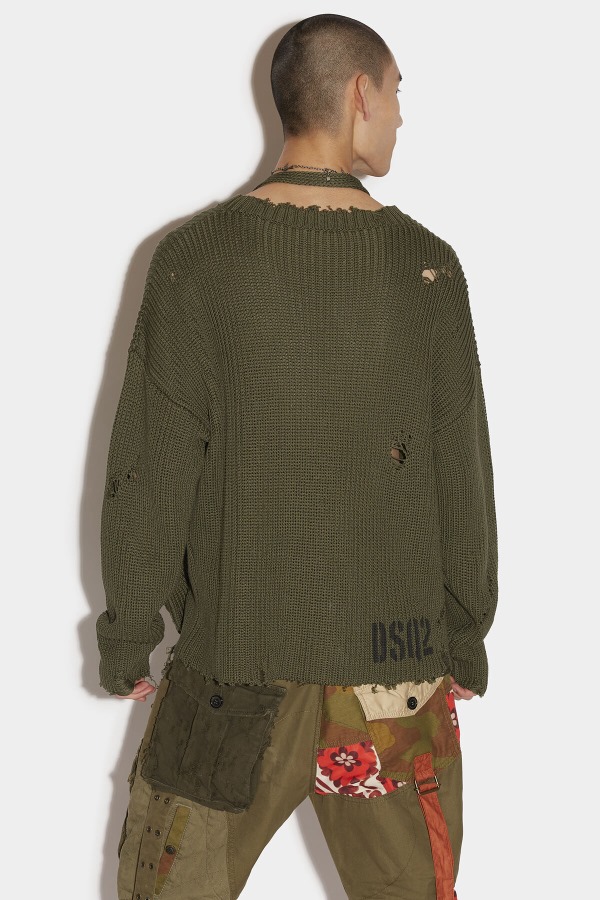 Pocket Sweater BEIGE/BOTTLEGREEN