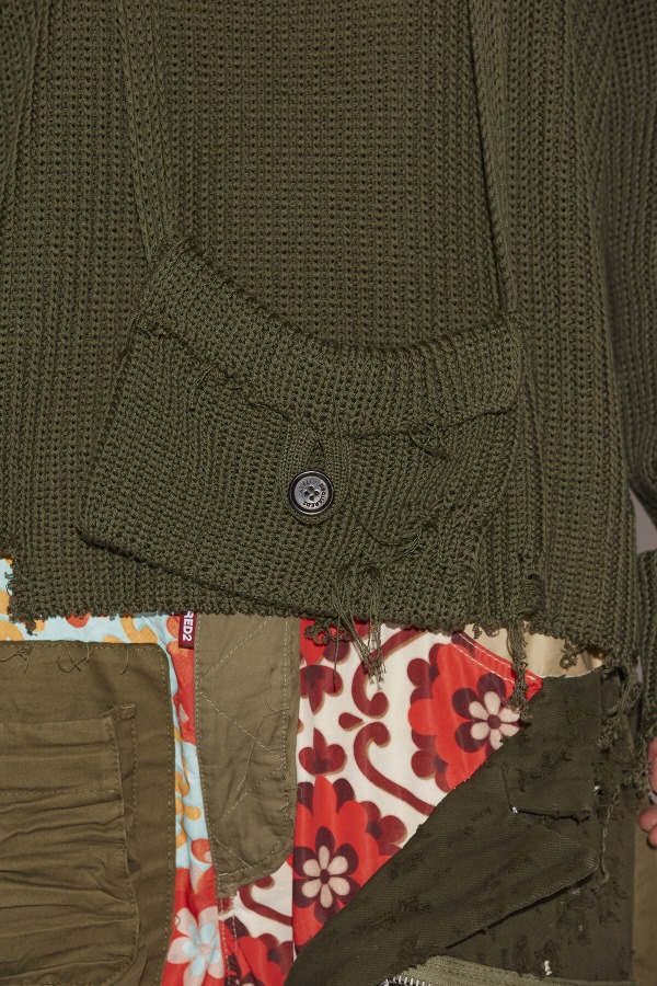 Pocket Sweater BEIGE/BOTTLEGREEN