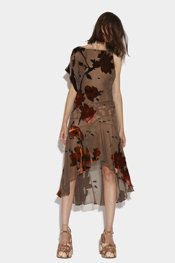Devore Asymmetrical Flower Dress