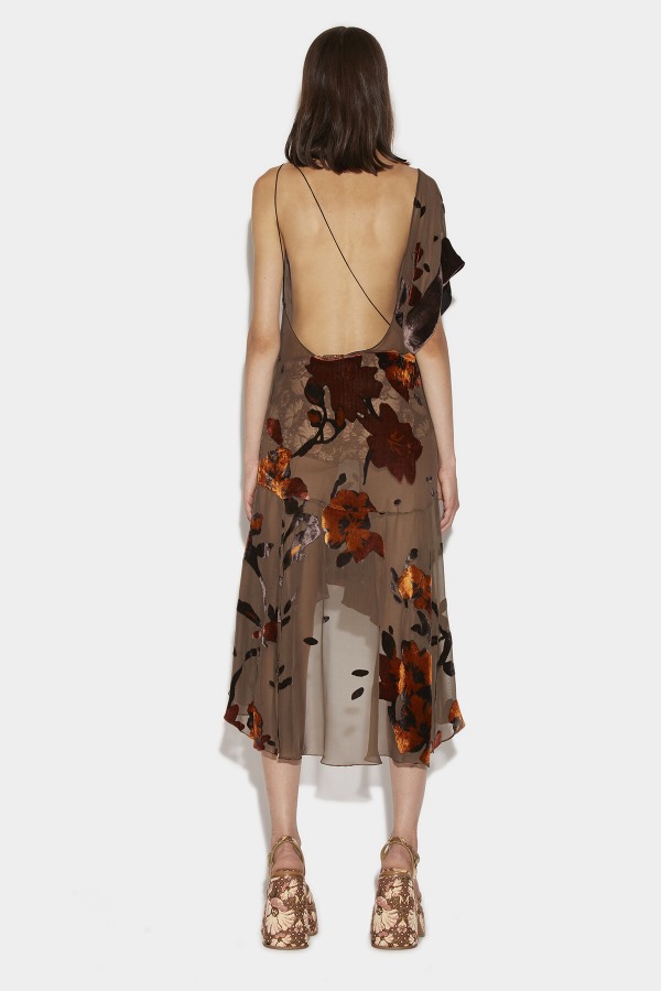 Devore Asymmetrical Flower Dress