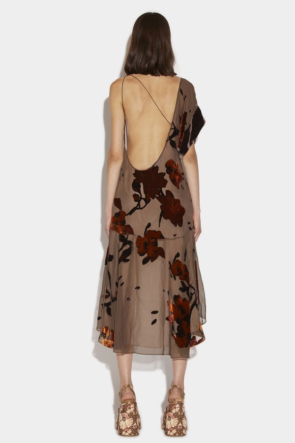 Devore Asymmetrical Flower Dress
